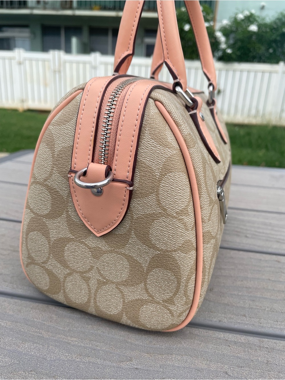 Coach Medium Peach and Beige Signature Rowen - Picture 7 of 11